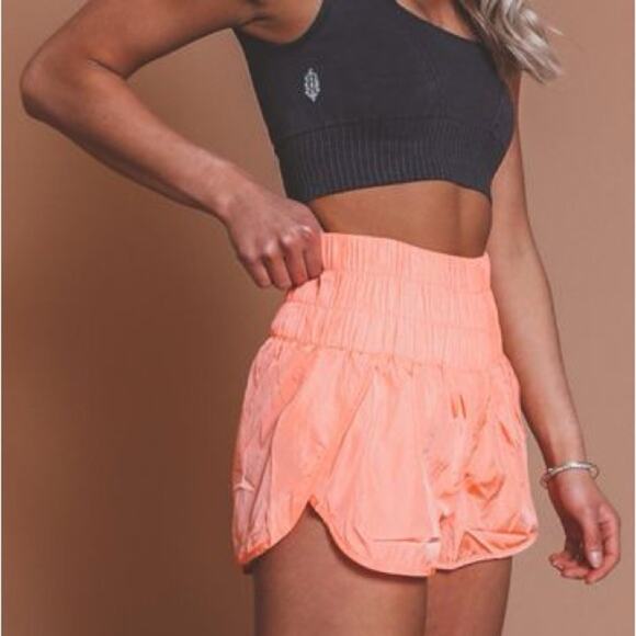 Free People The Way Home Shorts in Papaya Punch size large high waist smocked - Picture 1 of 15